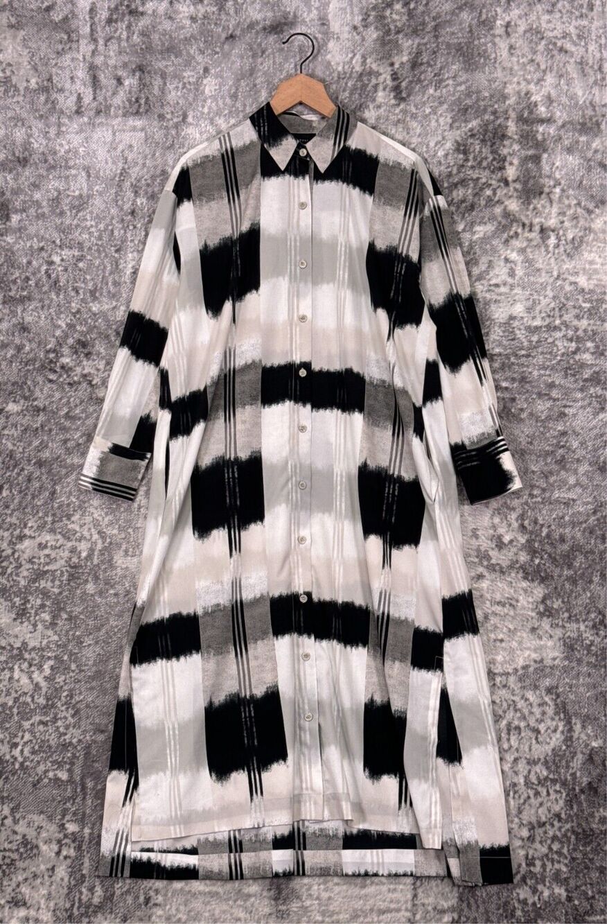 Natori Shirt Dress Small Womens Abstract Long Sleeve Button Midi